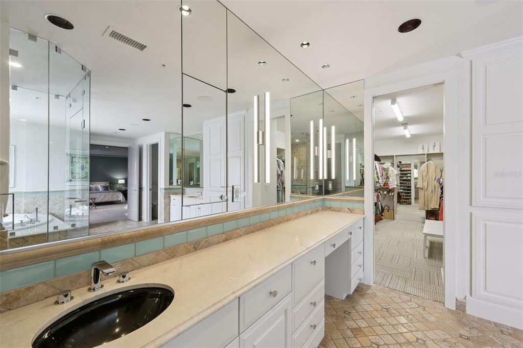 Bathroom, Dual Sink Vanities, Glass Shower, Interior, Recessed Lighting