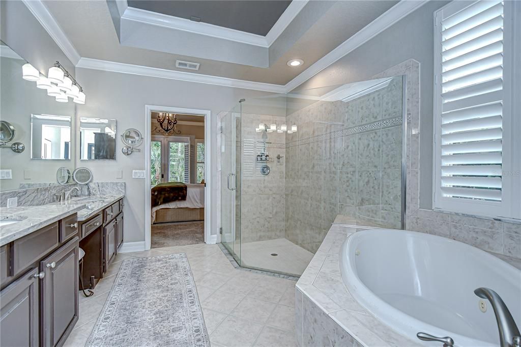 Bathroom, Dual Sink Vanities, Glass Shower, Interior, Recessed Lighting