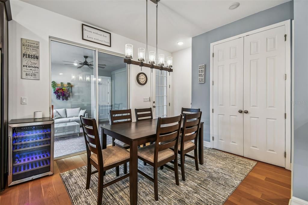 Dining room, Interior, Pendant Lights, Recessed Lighting, Wood Texture Flooring