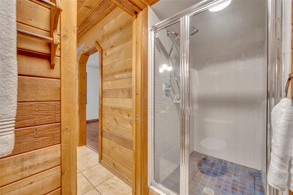 Bathroom, Glass Shower, Interior, Wooden Walls