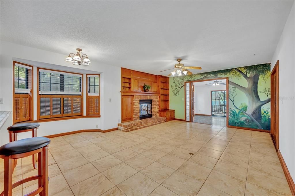 Empty room, Fireplace, Interior, Wooden Walls