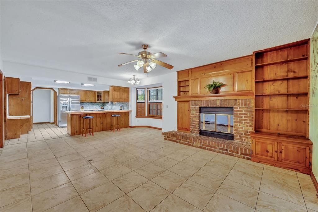 Fireplace, Interior, Kitchen, Wooden Walls