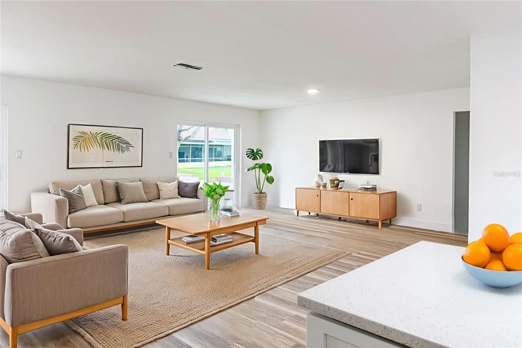 Interior, Living room, Recessed Lighting, Wood Texture Flooring