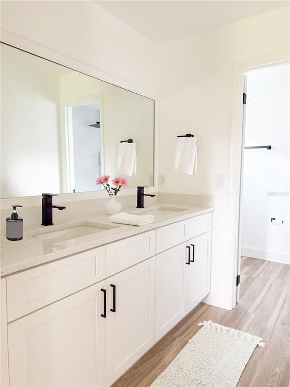 Bathroom, Dual Sink Vanities, Interior, Wood Texture Flooring