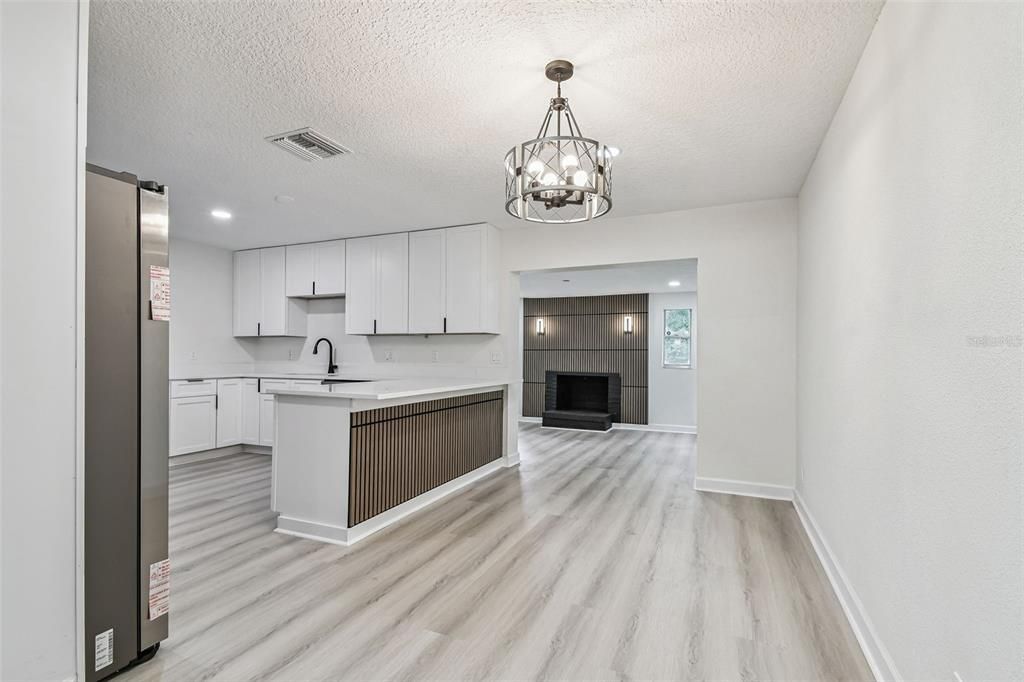 Interior, Kitchen, Pendant Lights, Recessed Lighting, Wood Texture Flooring