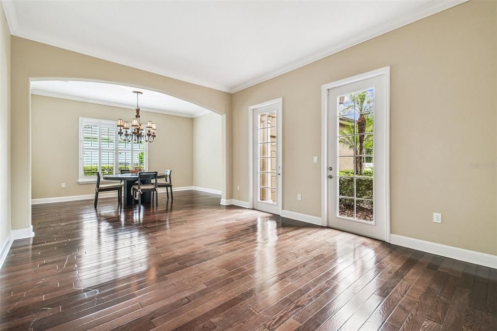 Chandelier, Dining room, Interior, Wood Texture Flooring