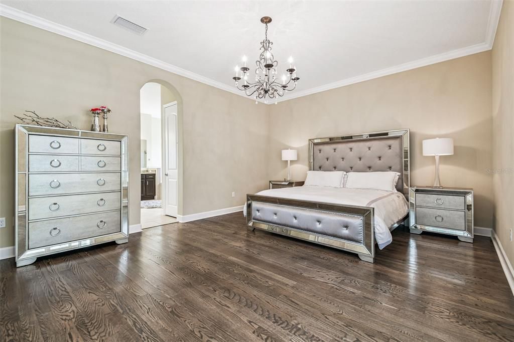 Bedroom, Chandelier, Interior, Wood Texture Flooring