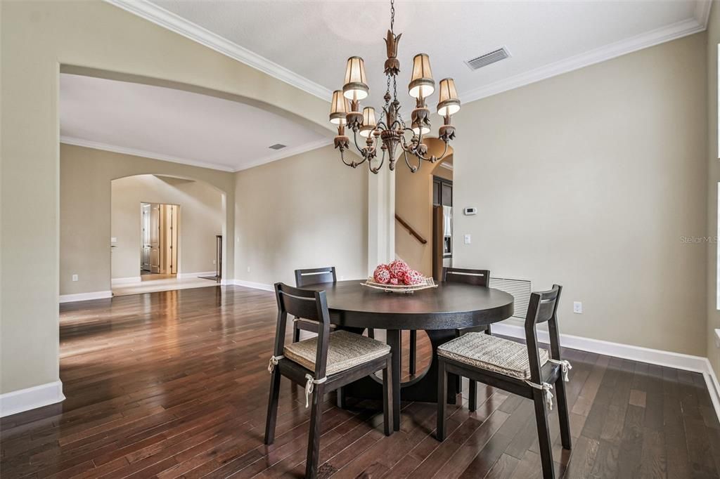 Chandelier, Dining room, Interior, Wood Texture Flooring