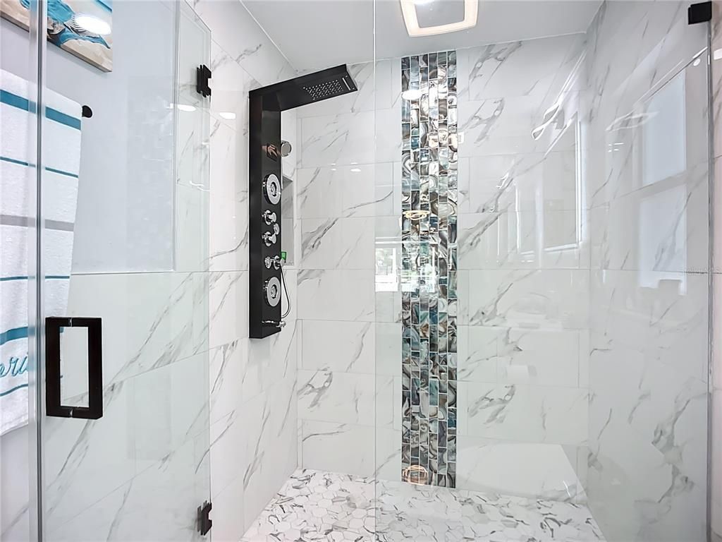 Bathroom, Glass Shower, Interior, Marble Walls