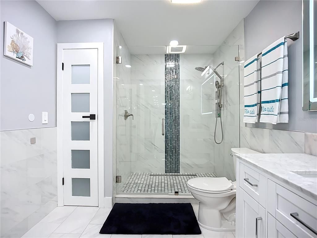 Bathroom, Glass Shower, Interior, Marble, Marble Walls