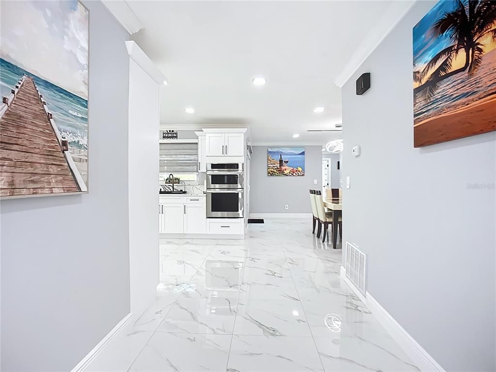 Interior, Kitchen, Marble, Recessed Lighting, Stainless Steel Appliances