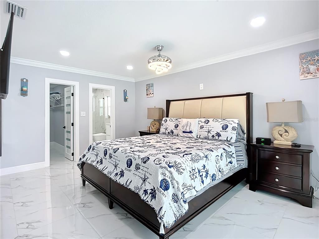 Bedroom, Interior, Marble, Recessed Lighting