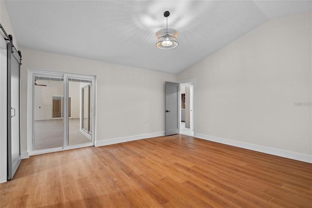 Empty room, Interior, Pendant Lights, Wood Texture Flooring