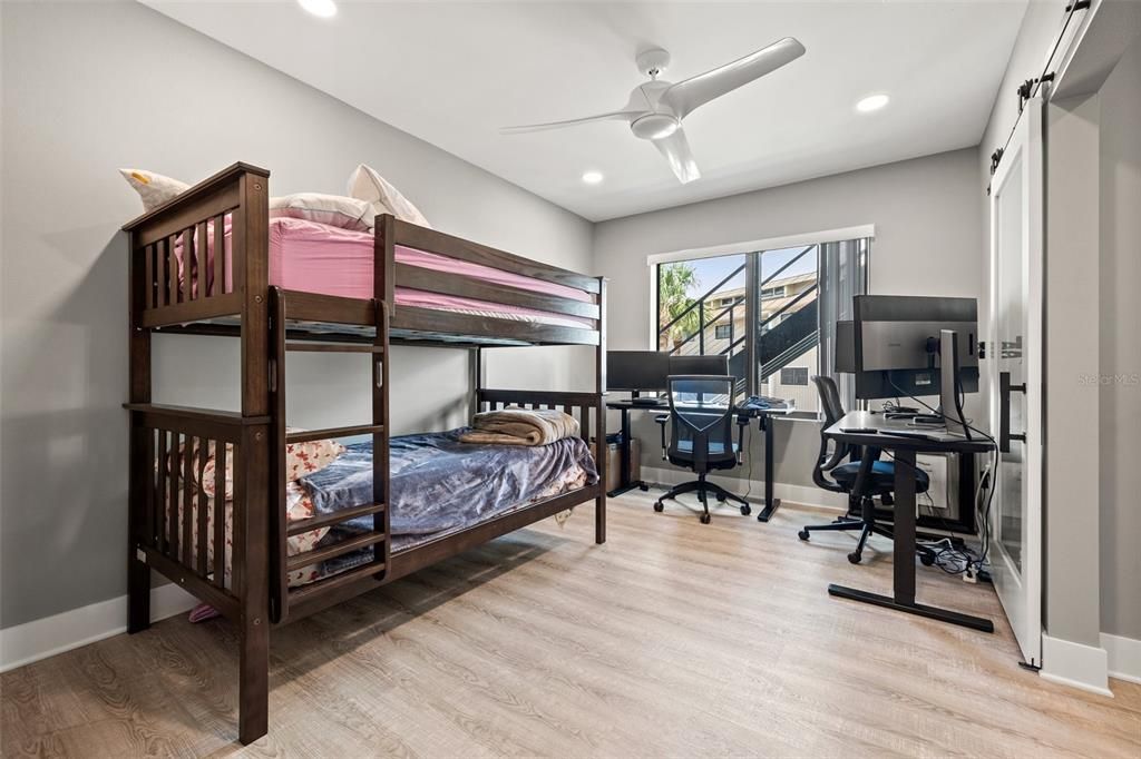 Bedroom, Home Office, Interior, Recessed Lighting, Wood Texture Flooring