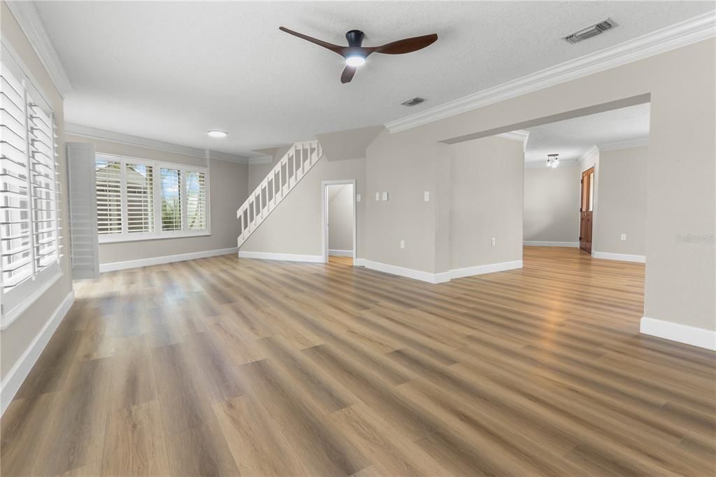 Empty room, Interior, Recessed Lighting, Wood Texture Flooring