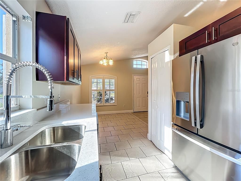 Chandelier, Interior, Kitchen, Stainless Steel Appliances