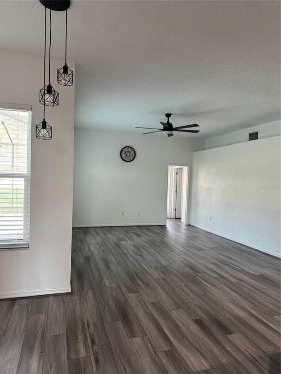Empty room, Interior, Pendant Lights, Wood Texture Flooring