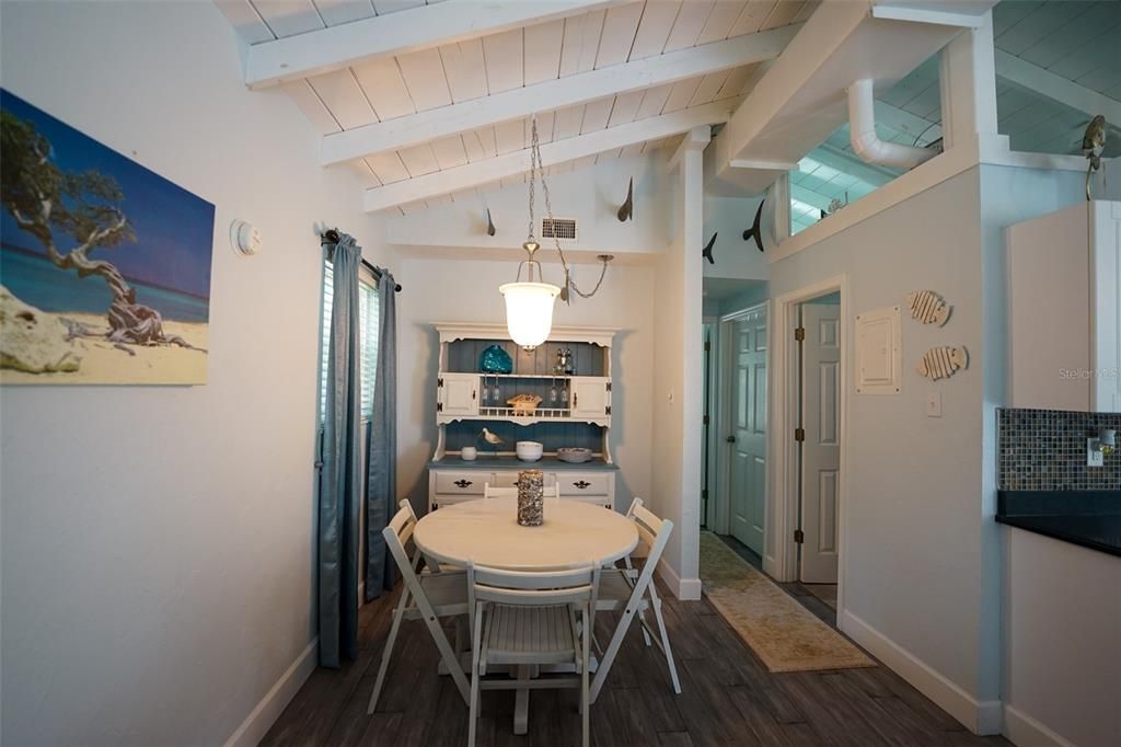 Dining room, Interior, Kitchen, Pendant Lights, Wood Texture Flooring