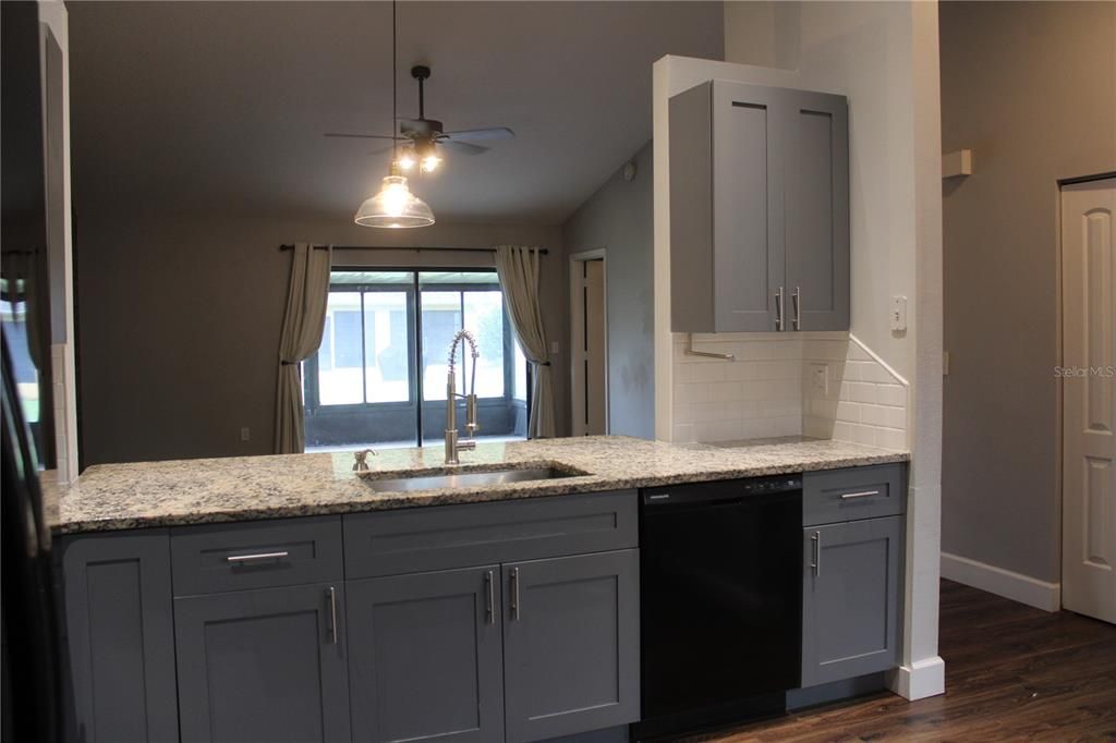 Interior, Kitchen, Pendant Lights, Wood Texture Flooring