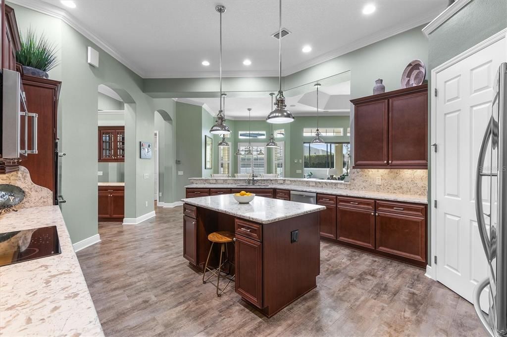 Interior, Kitchen, Pendant Lights, Recessed Lighting, Wood Texture Flooring