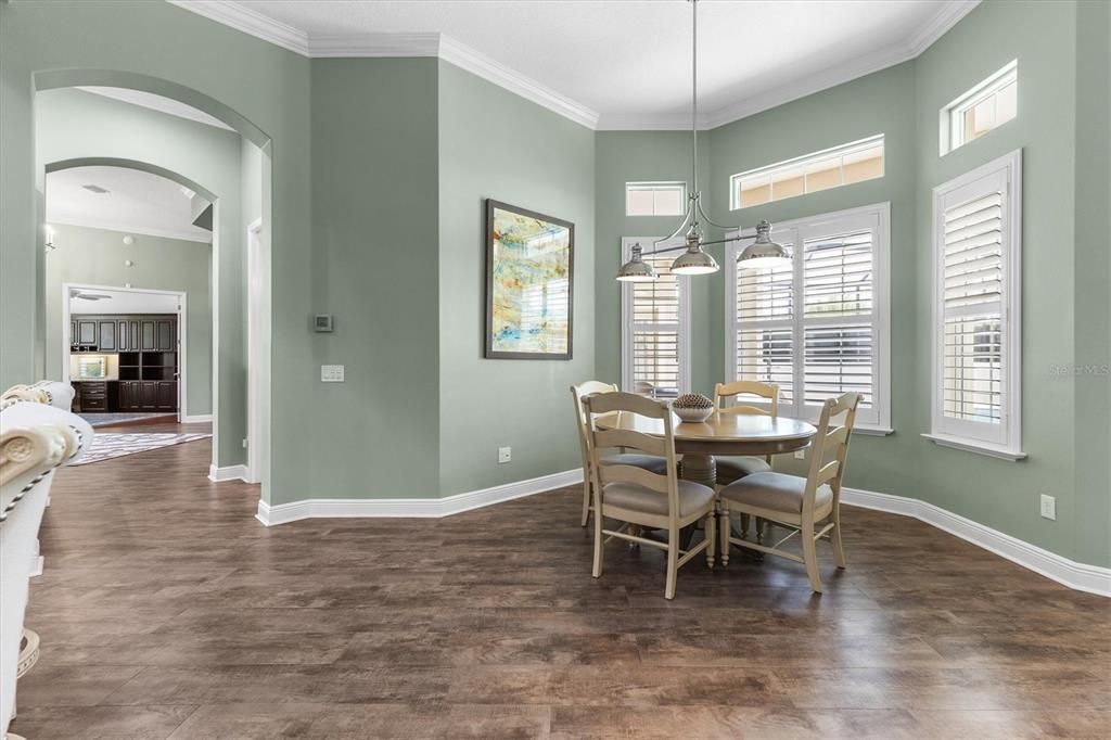 Dining room, Interior, Pendant Lights, Wood Texture Flooring