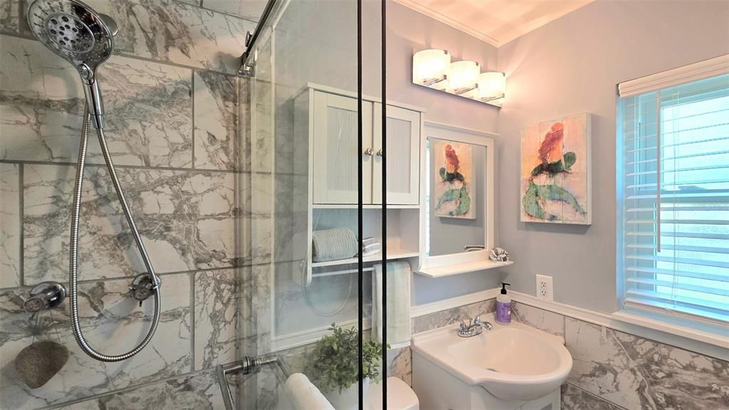 Bathroom, Glass Shower, Interior, Marble Walls