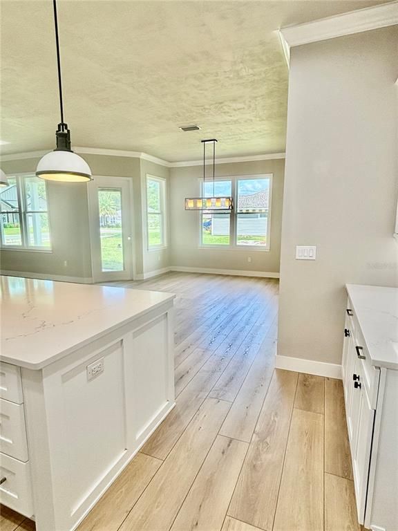Empty room, Interior, Pendant Lights, Wood Texture Flooring