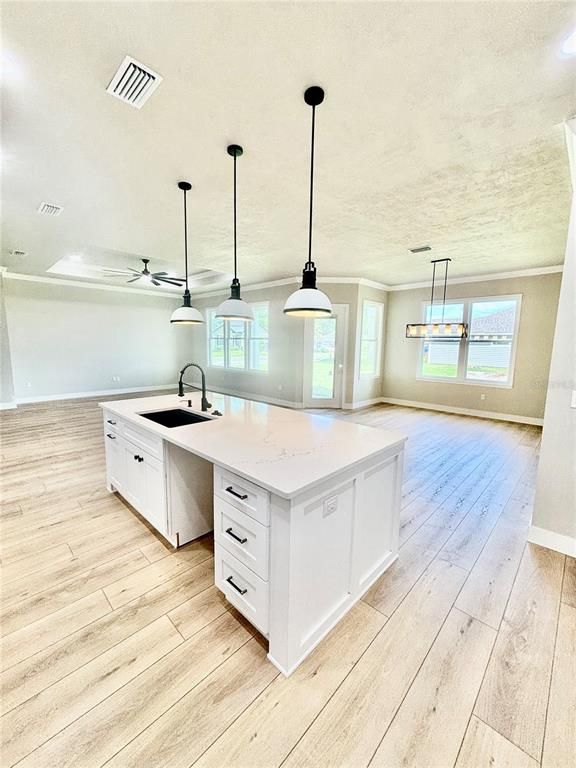 Interior, Kitchen, Pendant Lights, Recessed Lighting, Wood Texture Flooring