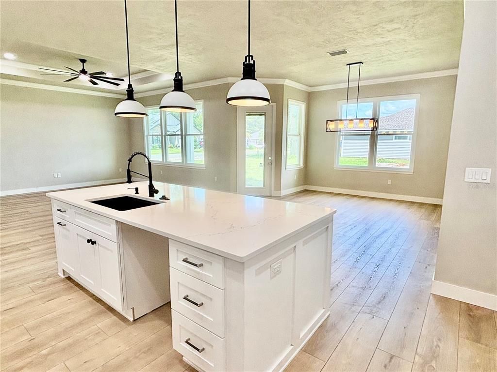 Interior, Kitchen, Pendant Lights, Recessed Lighting, Wood Texture Flooring