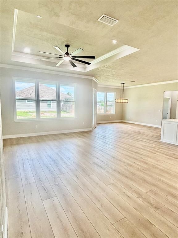 Empty room, Interior, Pendant Lights, Recessed Lighting, Wood Texture Flooring