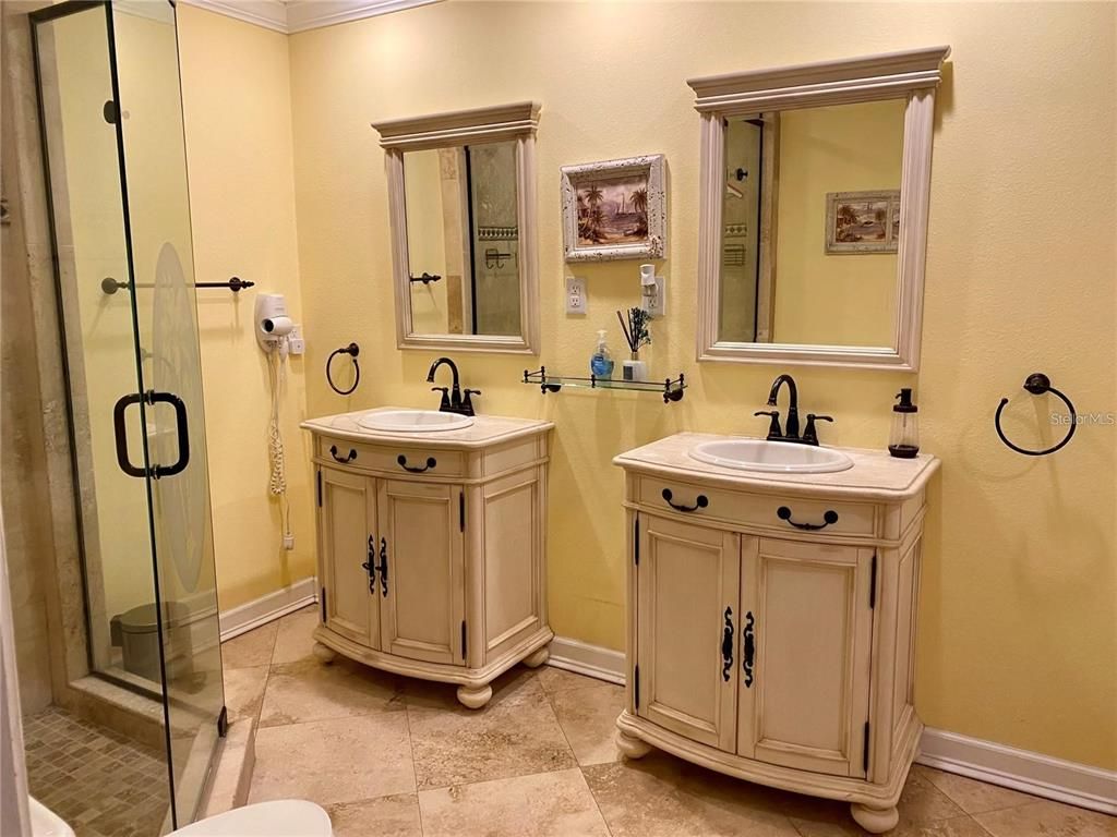 Bathroom, Dual Sink Vanities, Glass Shower, Interior, Tile Countertops