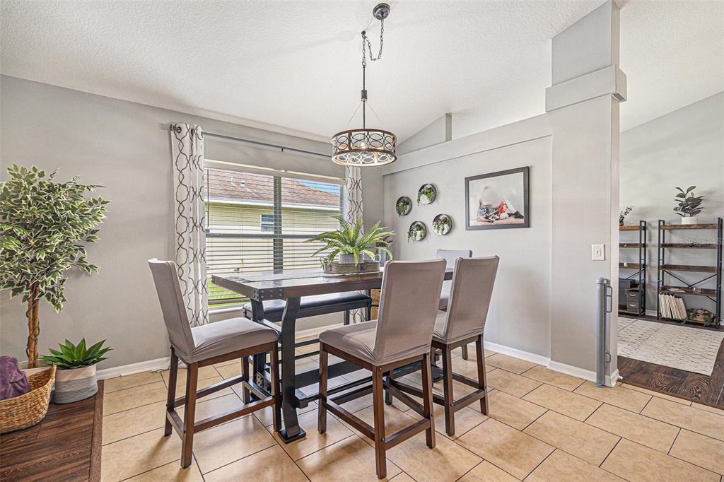 Dining room, Interior, Pendant Lights, Wood Texture Flooring