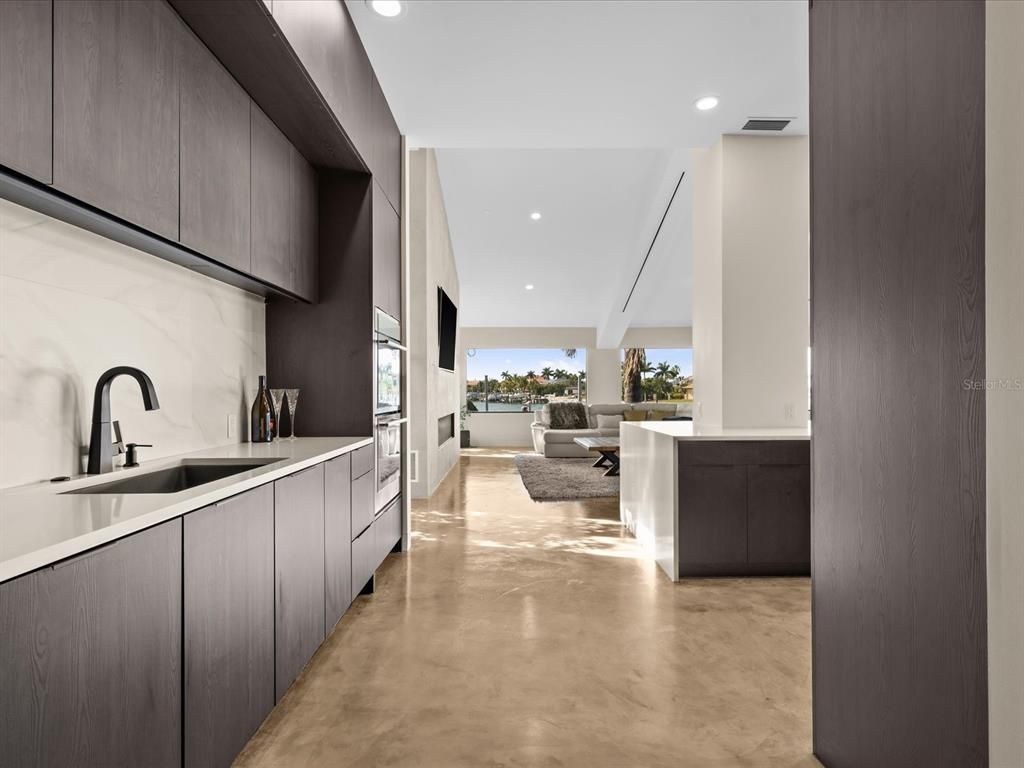 Fireplace, Interior, Kitchen, Living room, Recessed Lighting