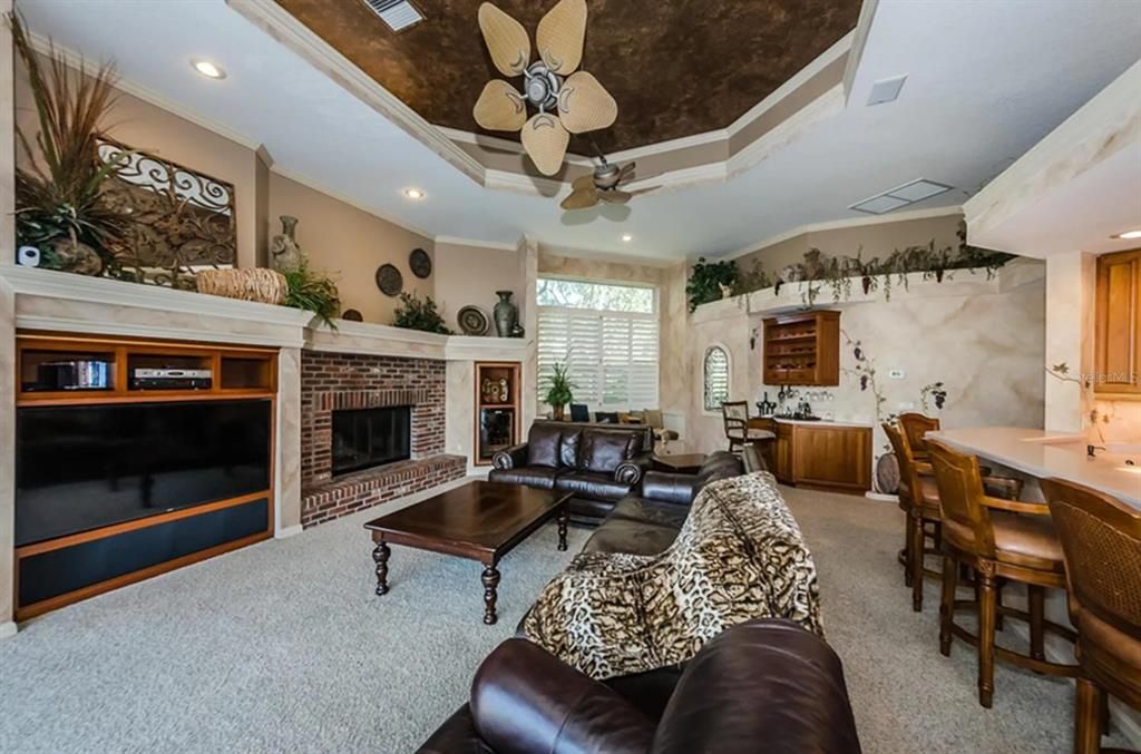 Dining room, Fireplace, Interior, Living room, Recessed Lighting