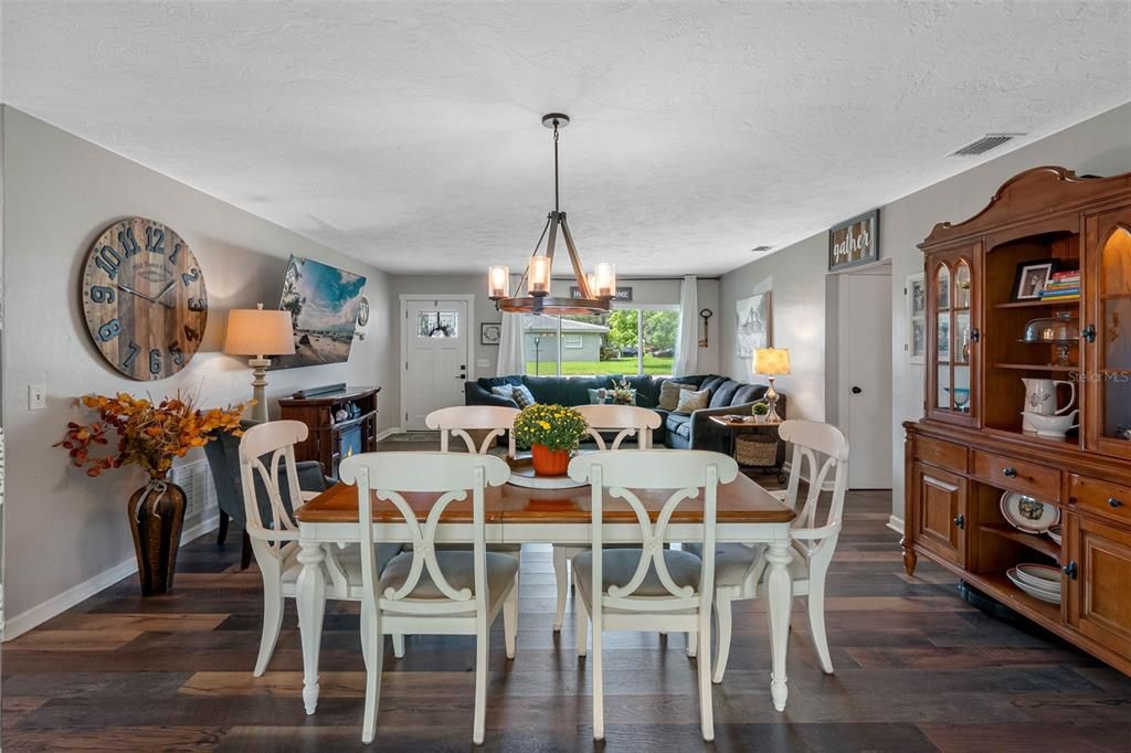 Chandelier, Dining room, Interior, Pendant Lights, Wood Texture Flooring