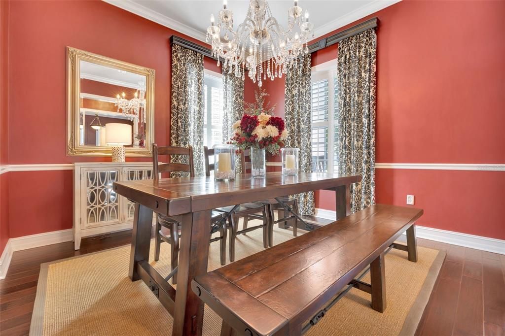 Chandelier, Dining room, Interior, Wood Texture Flooring