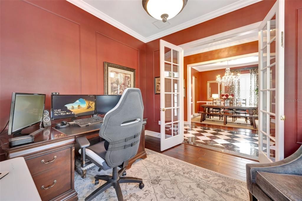 Chandelier, Home Office, Interior, Wood Texture Flooring