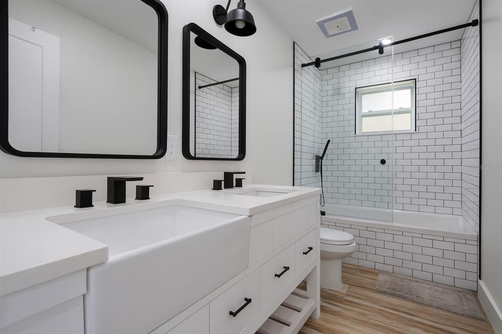 Bathroom, Dual Sink Vanities, Interior, Wood Texture Flooring