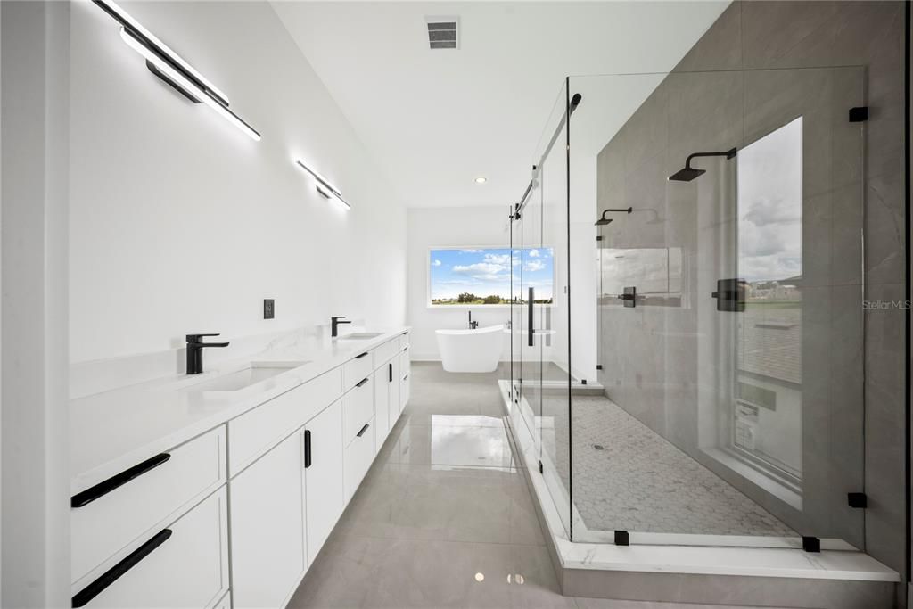 Bathroom, Dual Sink Vanities, Free Standing Baths, Glass Shower, Interior, Recessed Lighting, Water