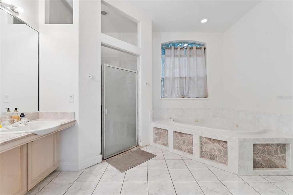 Bathroom, Glass Shower, Interior, Marble, Recessed Lighting
