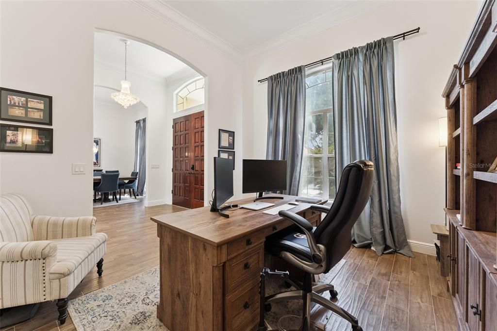 Chandelier, Home Office, Interior, Pendant Lights, Wood Texture Flooring