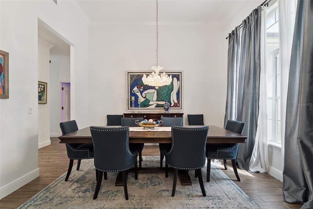 Dining room, Interior, Pendant Lights, Wood Texture Flooring