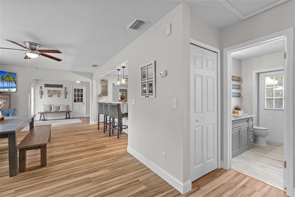 Bathroom, Dining room, Interior, Pendant Lights, Wood Texture Flooring