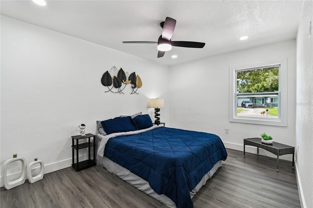 Bedroom, Interior, Recessed Lighting, Wood Texture Flooring