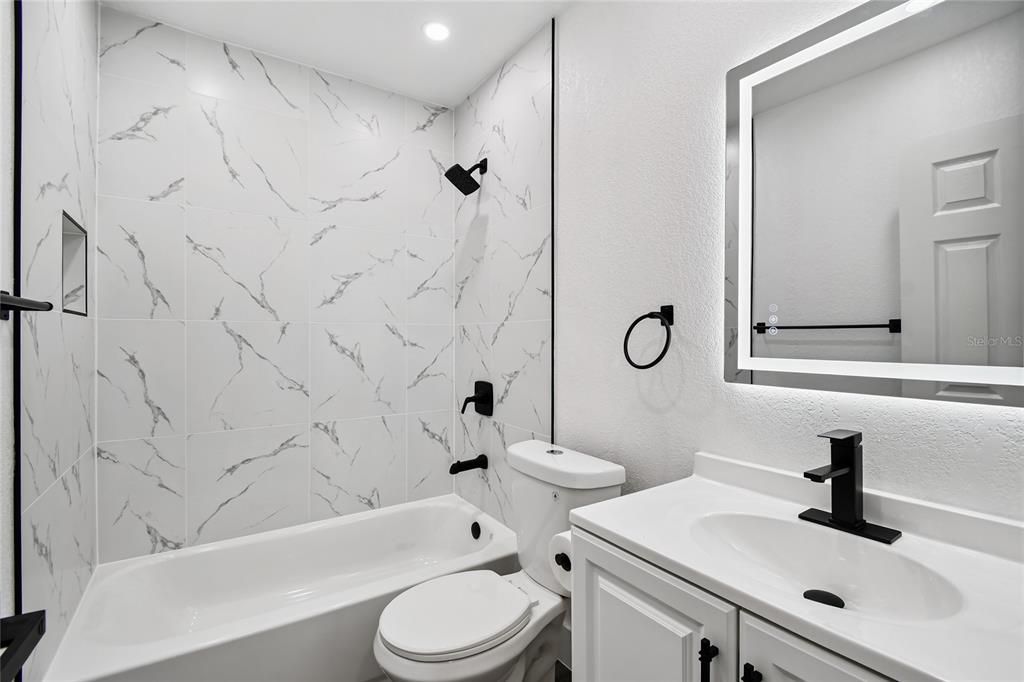 Bathroom, Interior, Marble Walls, Recessed Lighting