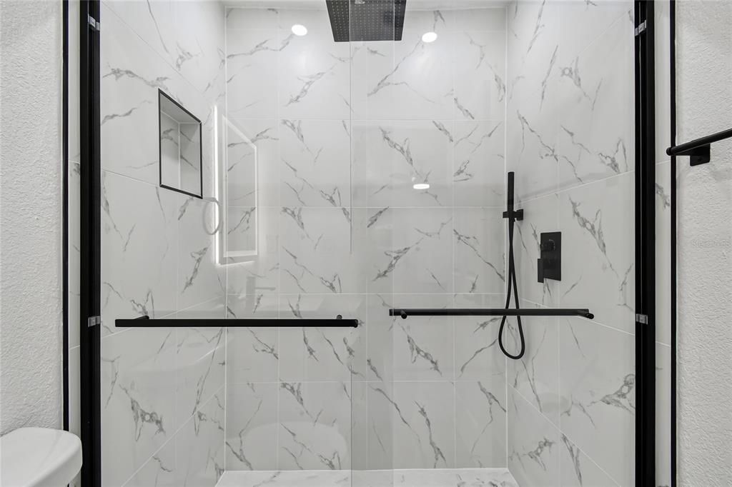 Bathroom, Glass Shower, Interior, Marble Walls