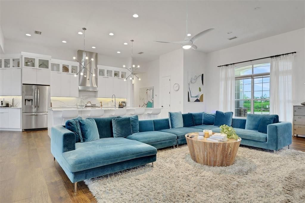 Interior, Kitchen, Living room, Pendant Lights, Recessed Lighting, Stainless Steel Appliances, Wood Texture Flooring
