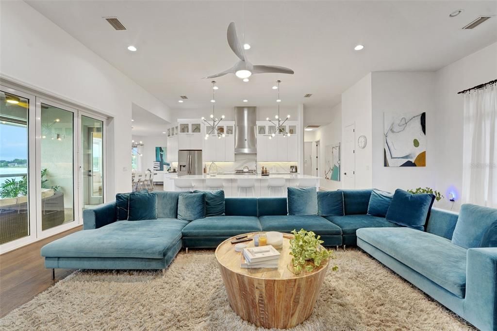 Interior, Kitchen, Living room, Pendant Lights, Recessed Lighting, Stainless Steel Appliances, Wood Texture Flooring