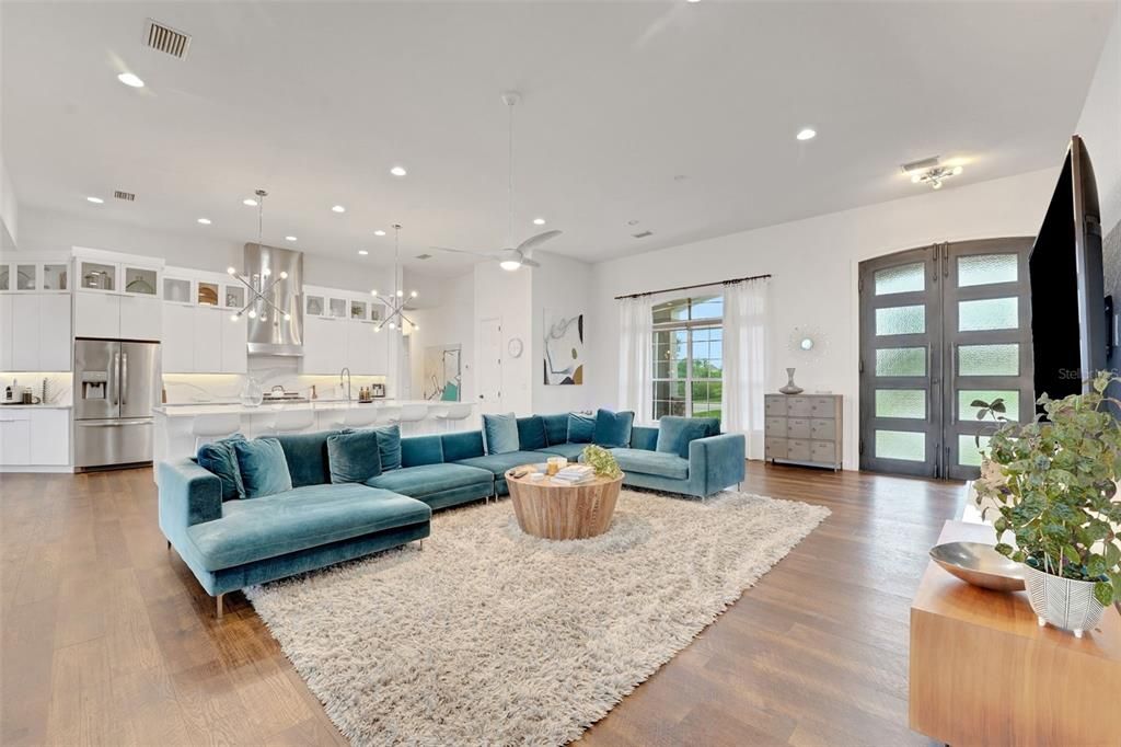 Interior, Kitchen, Living room, Pendant Lights, Recessed Lighting, Stainless Steel Appliances, Wood Texture Flooring