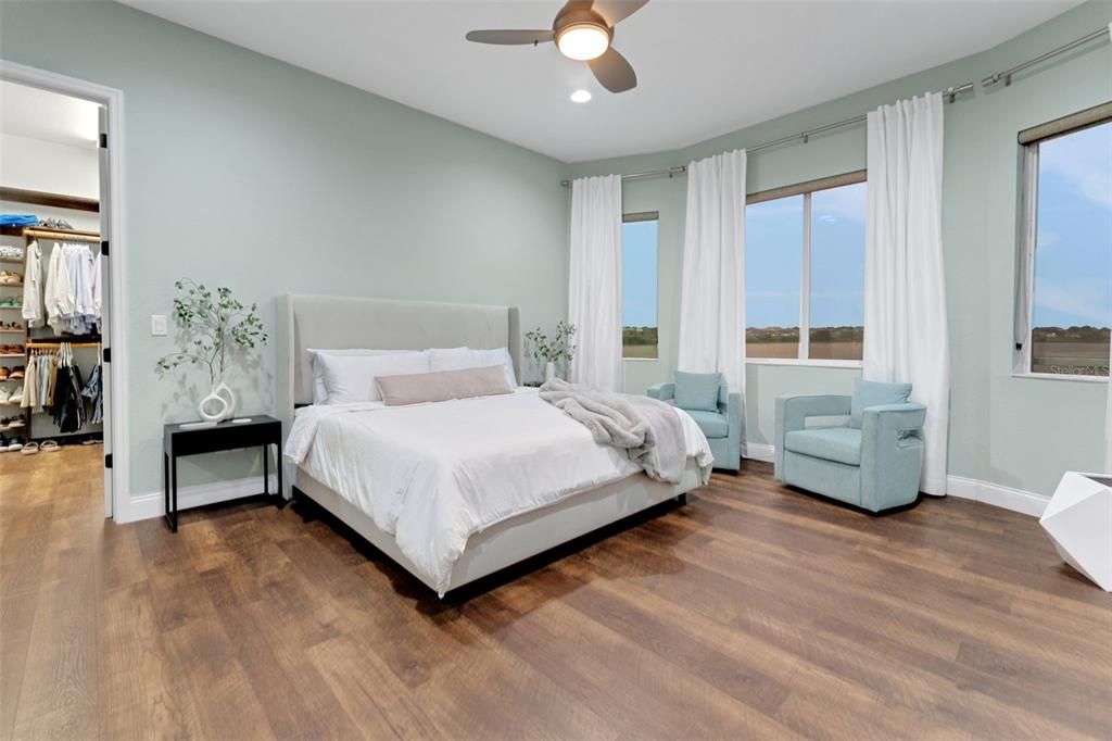 Bedroom, Interior, Recessed Lighting, Wood Texture Flooring